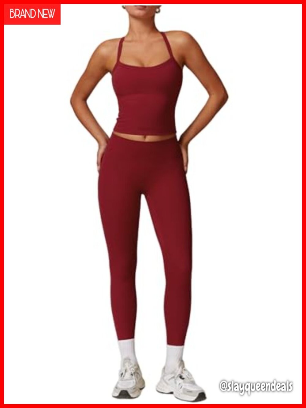 2PC Workout Set Padded Sports Bra Tank Top High Waist Leggings Gym Yoga